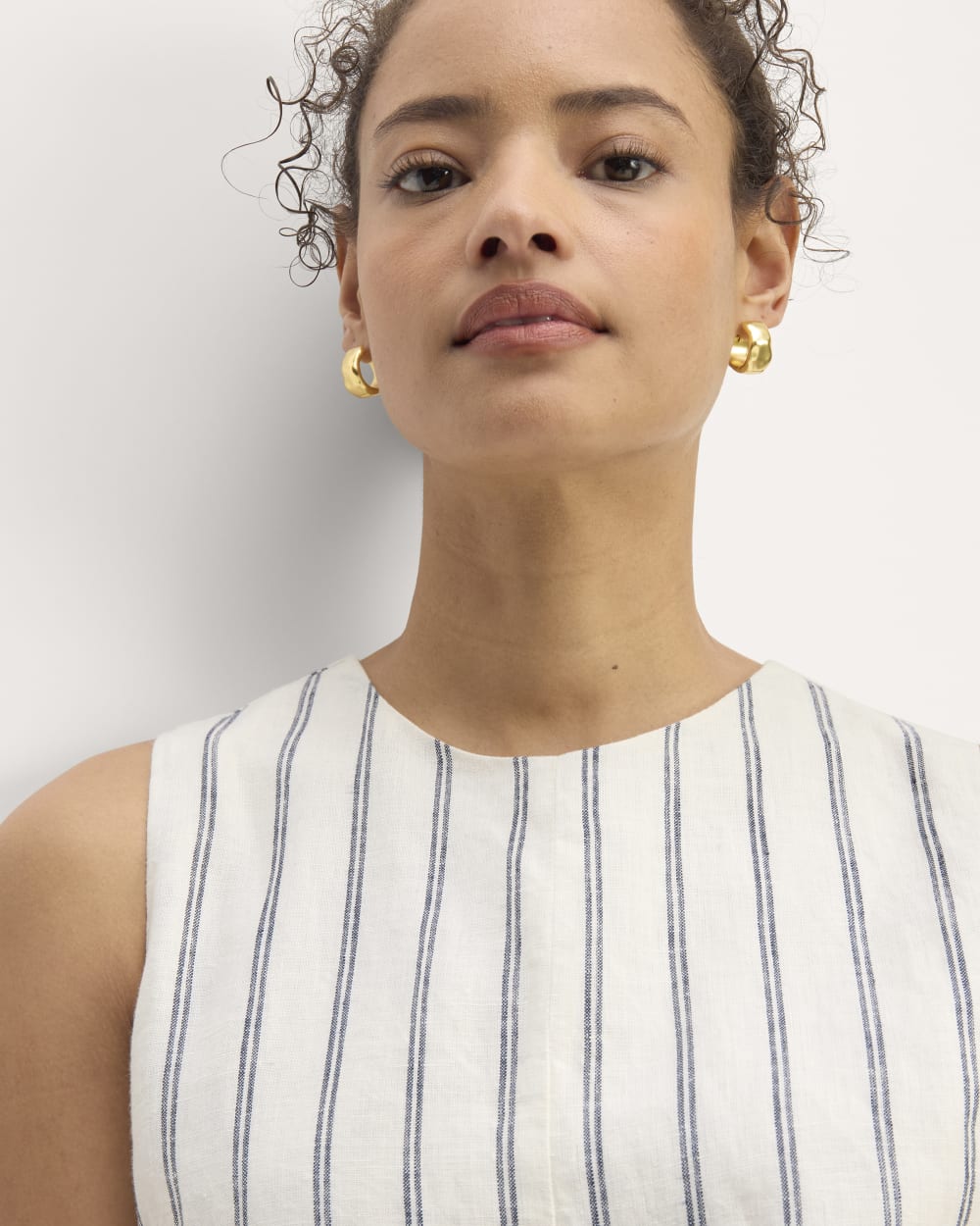 The Linen Belted Midi Dress | Bone/Navy - Image 4