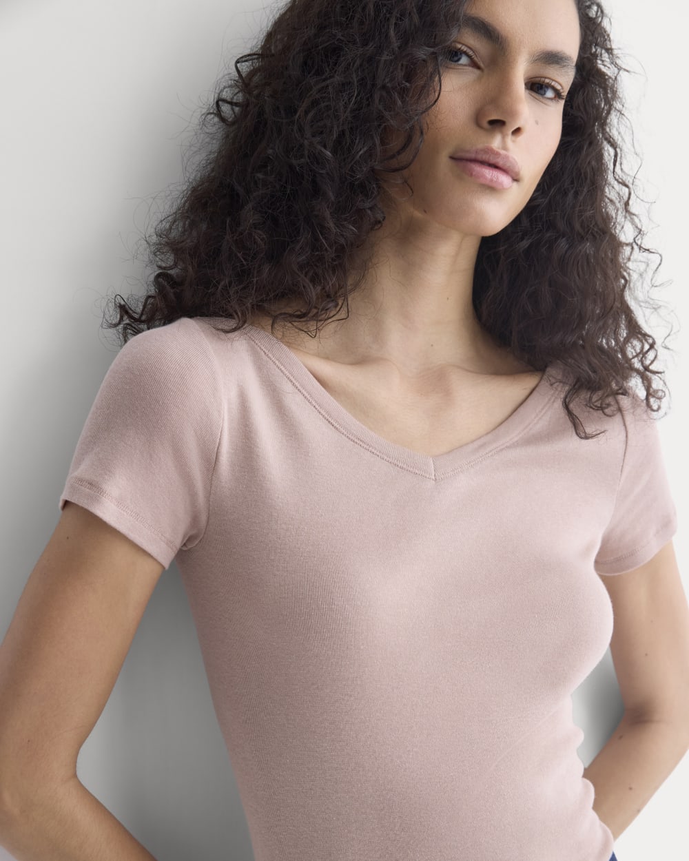 Tissue Short-Sleeve V-Neck Top | Dusty Rose - Image 4