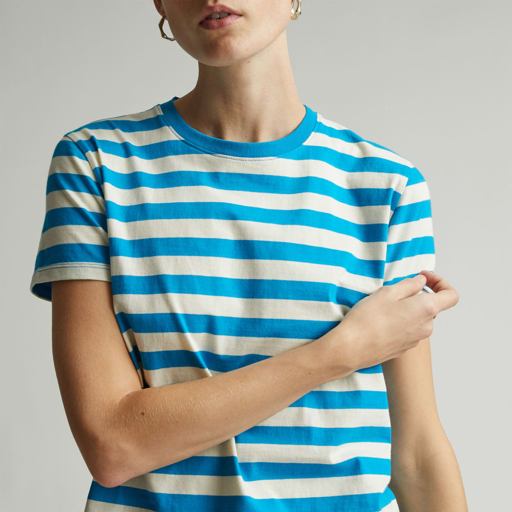 The Box-Cut Tee in Essential Cotton | Horizon Blue / Canvas Tan | No Pocket - Image 3