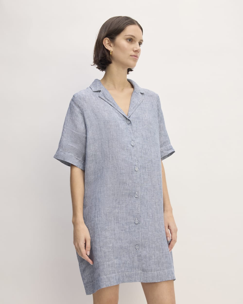 The Shirtdress in Linen | White / Blue - Image 3