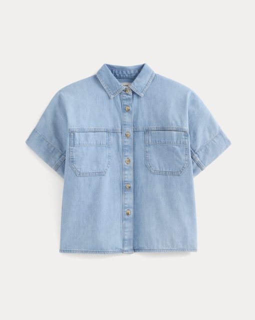 Alternative view of Cropped Boxy Denim Shirt | Light Indigo