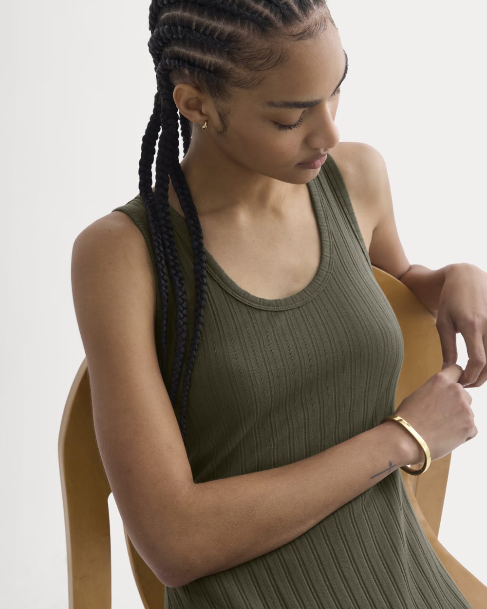 Scoop-Neck Midi Dress in Pointelle Knit | Olive Night - Image 4
