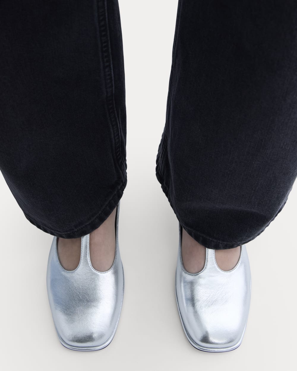 The Leather T-Strap Flat | Silver - Image 4