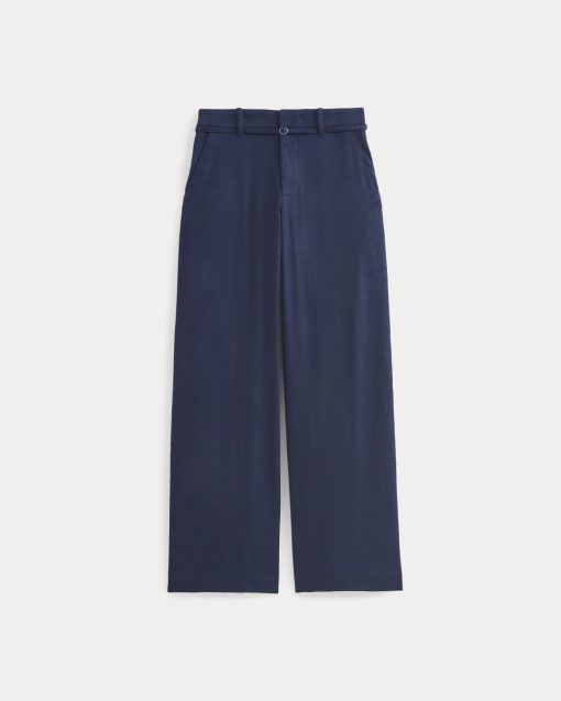 Alternative view of Wide-Leg Belted Pant in Stretch Linen | Navy | Regular