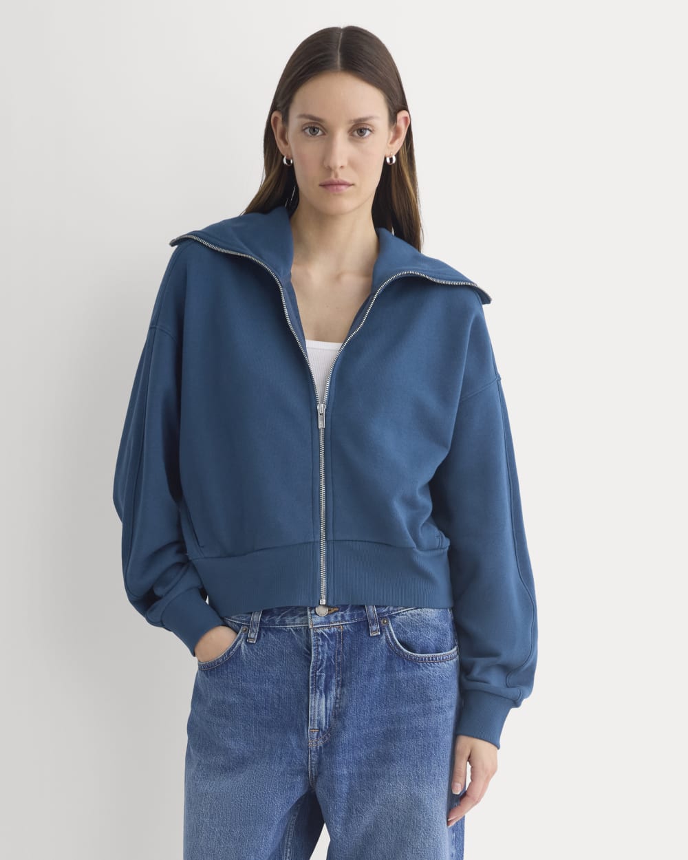 Lightweight Terry Cropped Full-Zip | Blue Wing Teal