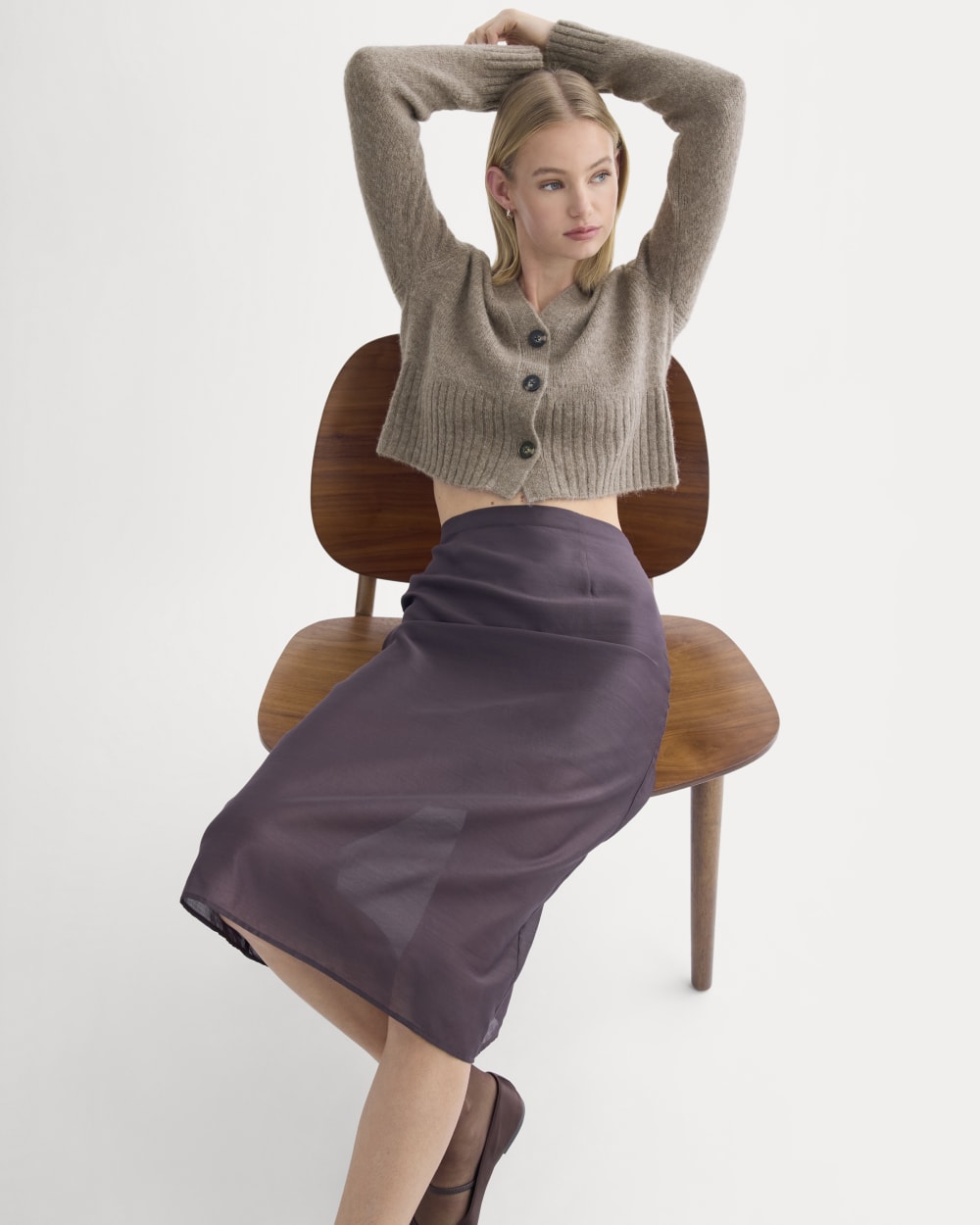 High V Cropped Cardigan in Alpaca | Taupe Melange - Image 3