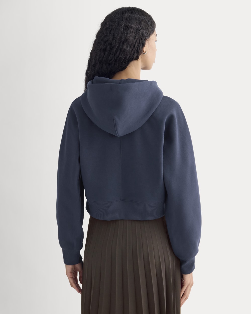 Luxe Fleece Full-Zip Cropped Hoodie | Navy - Image 5