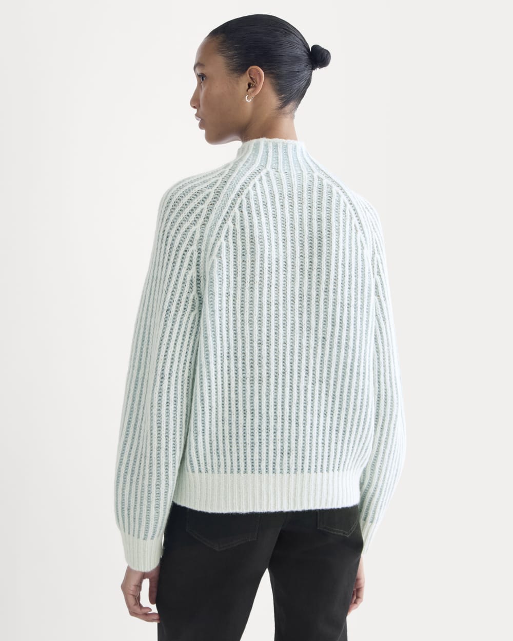 Funnel-Neck Ribbed Henley Sweater | Chalk Blue / Grey Mist Vertical Stripe - Image 5