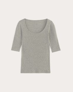 Alternative view of The Luxe Rib Scoop-Neck Tee | Heathered Grey