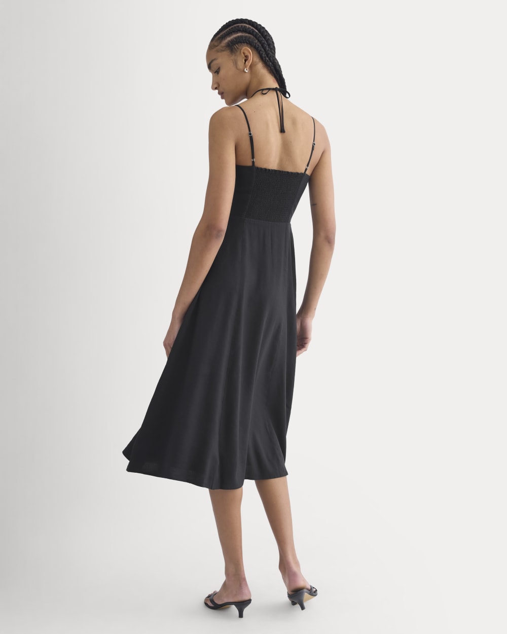 Tie-Neck Dress in Stretch Linen | Black - Image 6