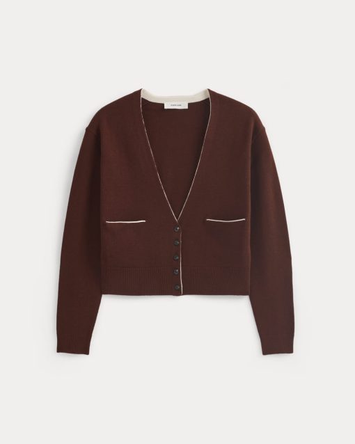 Alternative view of Deep V-Neck Cardigan in Cotton Merino | Whipped Cream