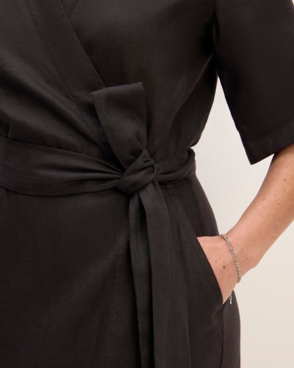 The Wrap Dress in Linen | Black - Image 5
