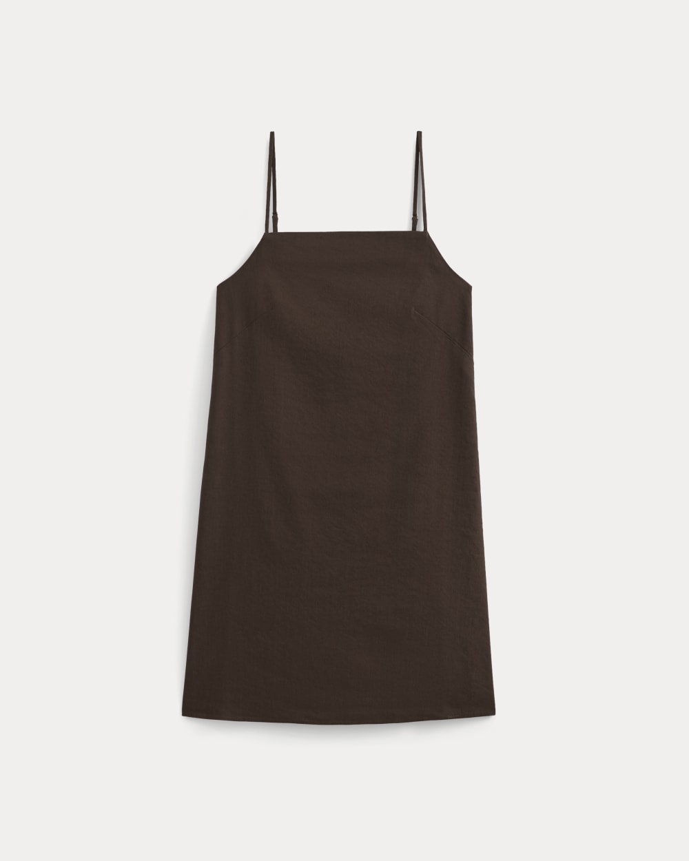 Mini Shift Dress in Stretch Linen | Dark Brown - Image 2