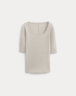 Alternative view of The Luxe Rib Scoop-Neck Tee | Heathered Oat