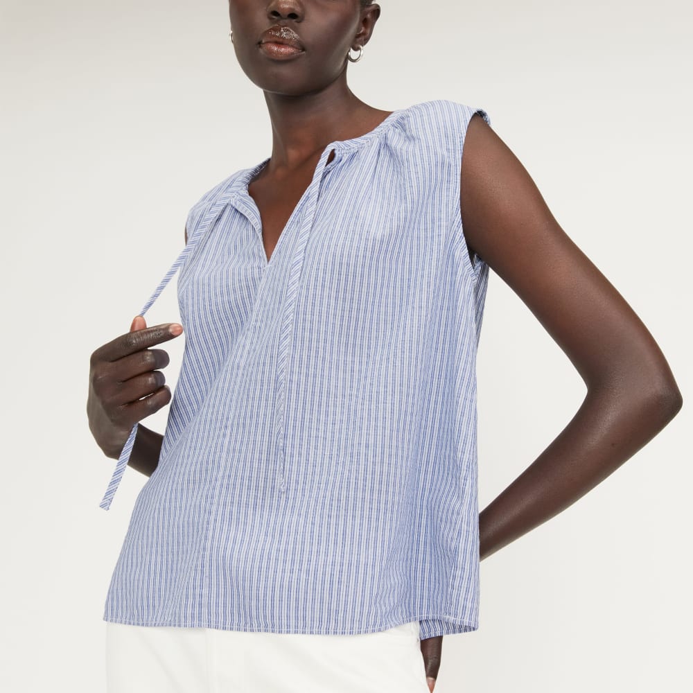 The Gathered Tie-Front Top | Mazarine Blue / Optic White - Image 4