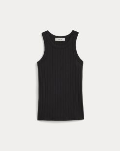Alternative view of Racerback Tank in Pointelle | Black