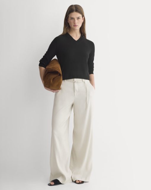 Wide-Leg Belted Pant in Stretch Linen | Birch | Long
