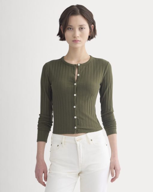 Cardigan in Pointelle | Olive Night
