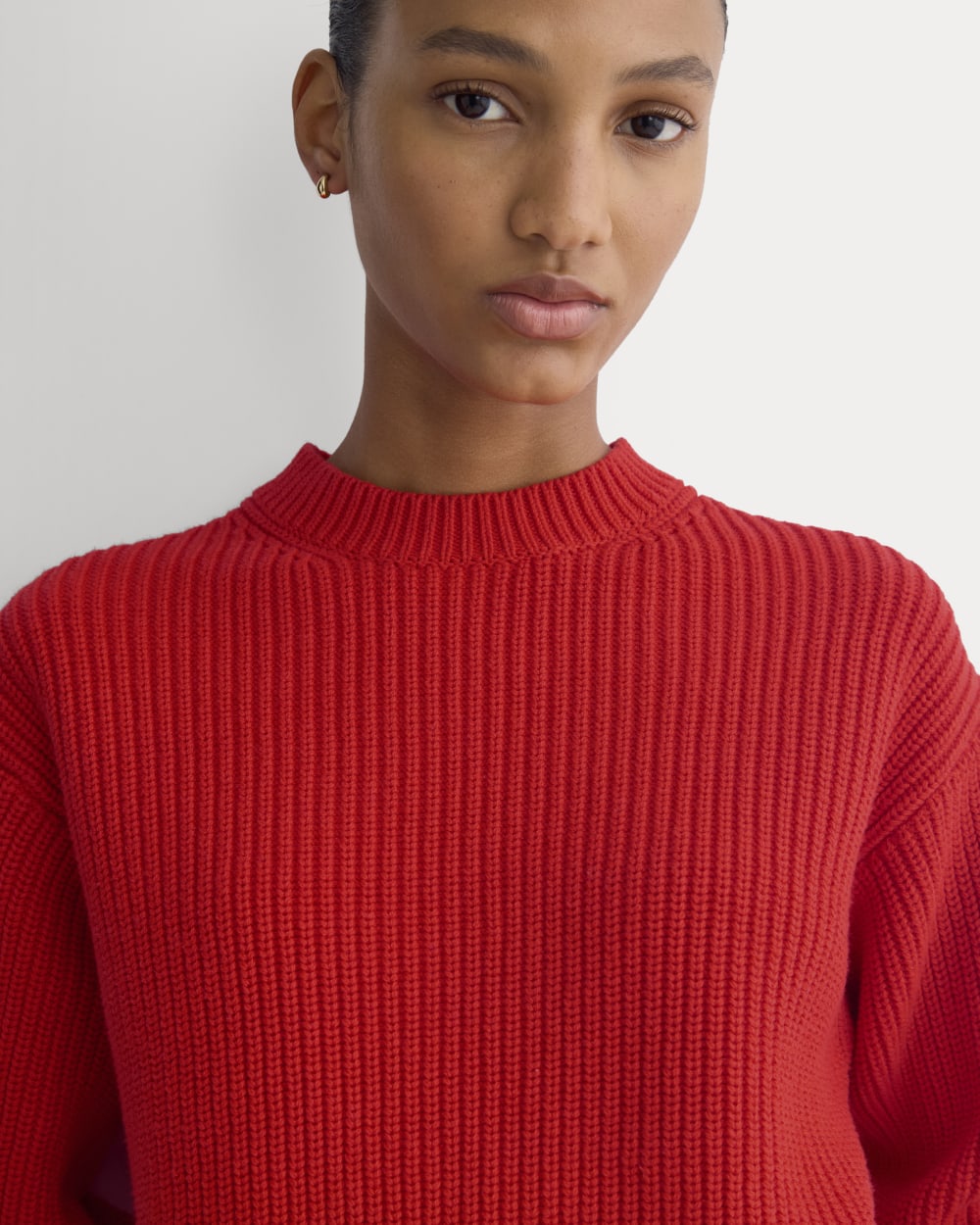 Cropped Ribbed Crew in Everyday Cotton | Fiery Red - Image 4