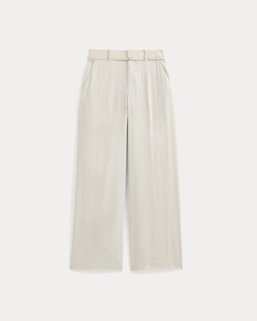 Alternative view of Wide-Leg Belted Pant in Stretch Linen | Birch | Regular