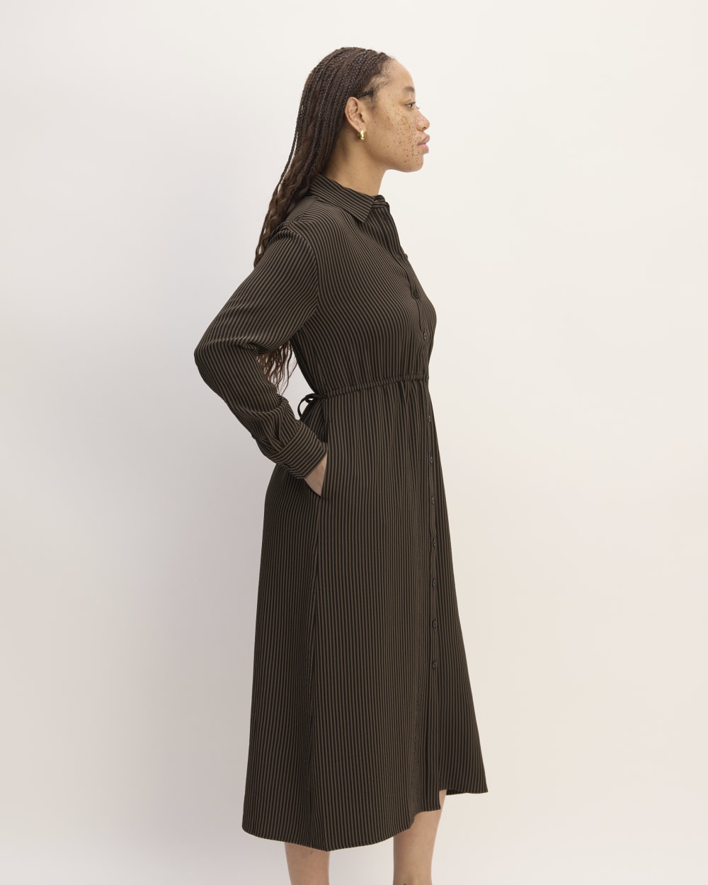 The Mini Jacquard Stripe Shirt Dress | Cocoa / Black - Image 3