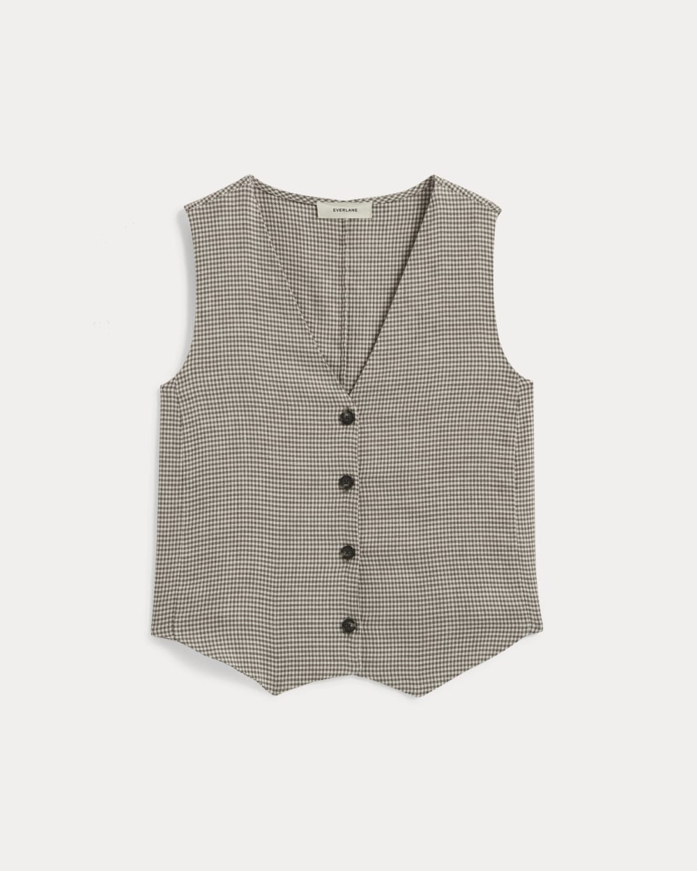 The Vest in Stretch Linen | Deep Taupe Mini Gingham - Image 2