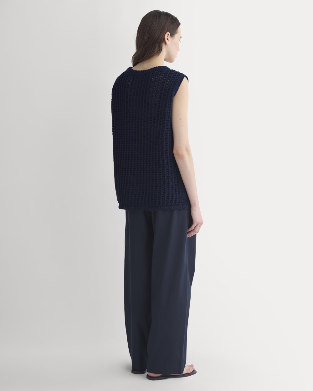 Open-Knit Tunic Vest in Elevated Cotton | Navy - Image 5