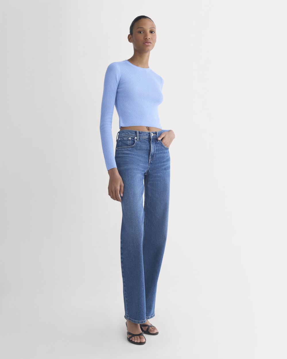 The Cropped Crew Top in Ultrafine Merino | Open Air Blue - Image 3
