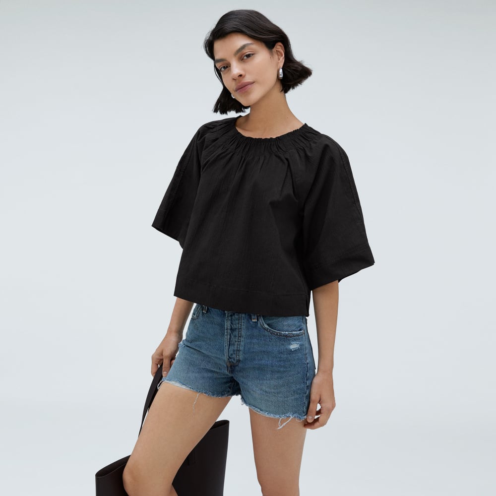 The Seersucker Gathered Tee | Black - Image 5