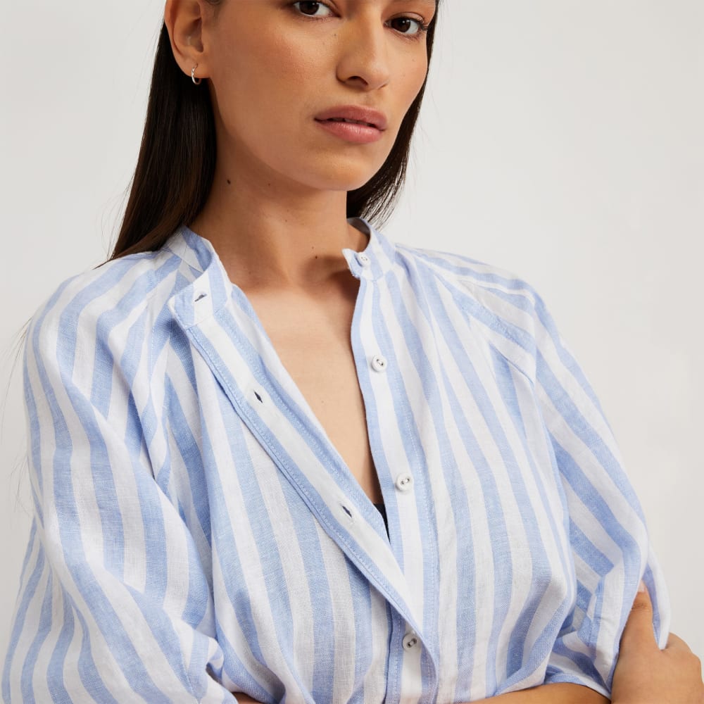 The Linen Puff Sleeve Shirt | Blue / White - Image 4