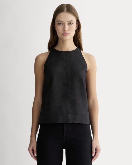 The Linen High-Neck Tank | Black