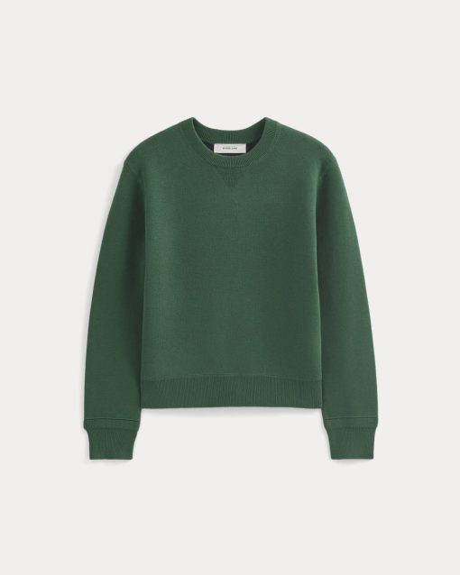 Alternative view of Double Knit Crew in Cotton Merino | Hunter Green