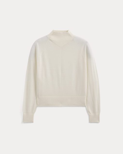 Alternative view of Mockneck Sweater In Ultrafine Merino | Bone