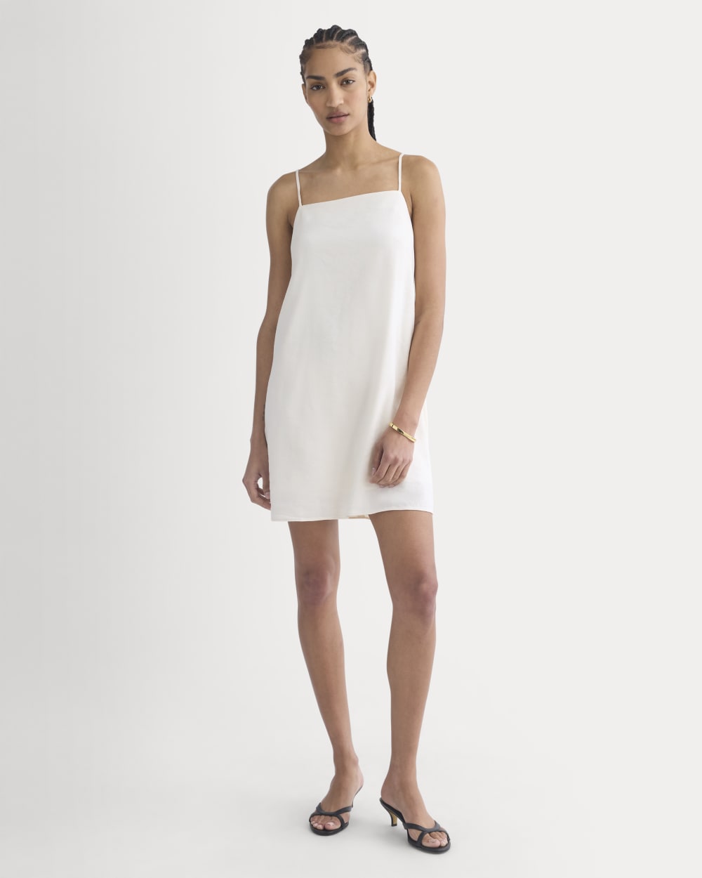 Mini Shift Dress in Stretch Linen | Bone - Image 3