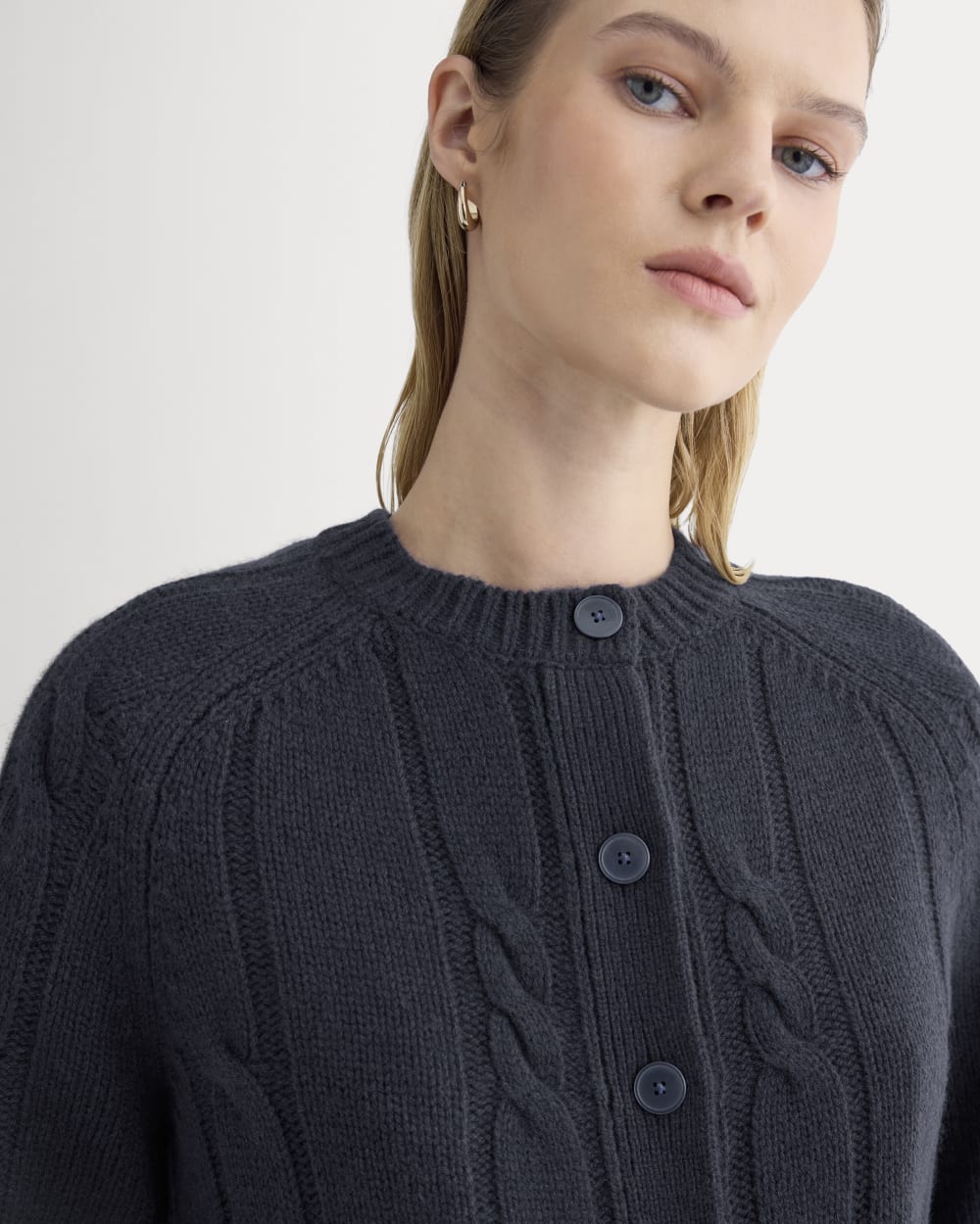 Cable Cardigan in Extrafine Luxe Merino | Navy - Image 4