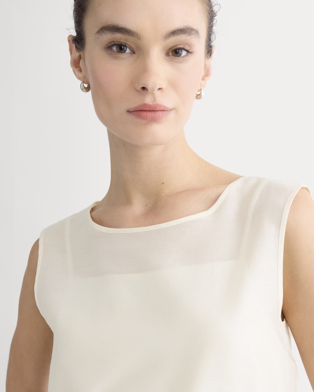 Sleeveless Top in Cotton-Silk Organza | Parchment - Image 4
