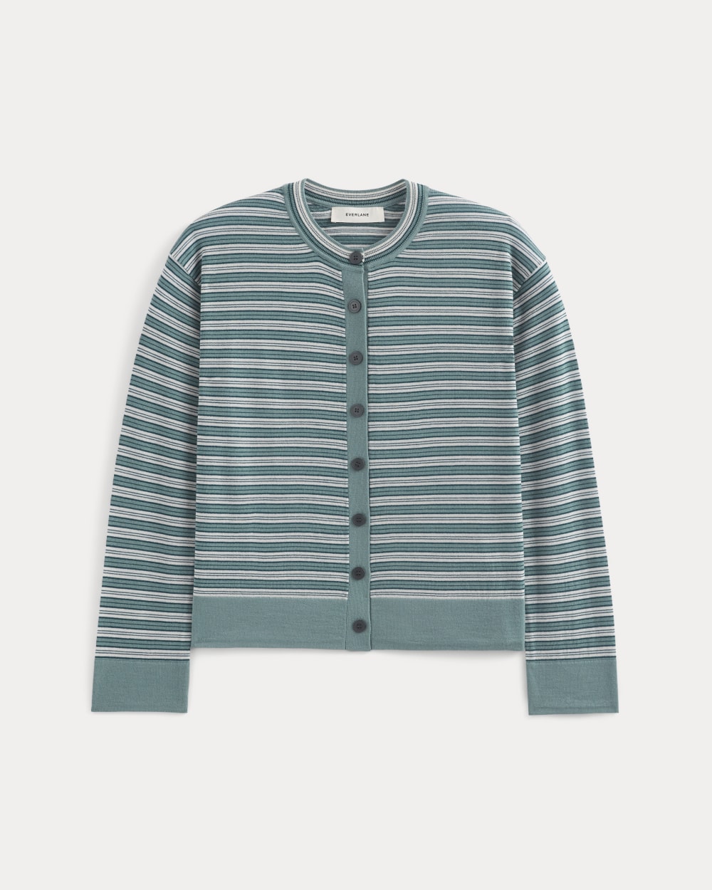 Crew Cardigan in Ultrasoft Merino | Reflecting Pond Multi Stripe - Image 2