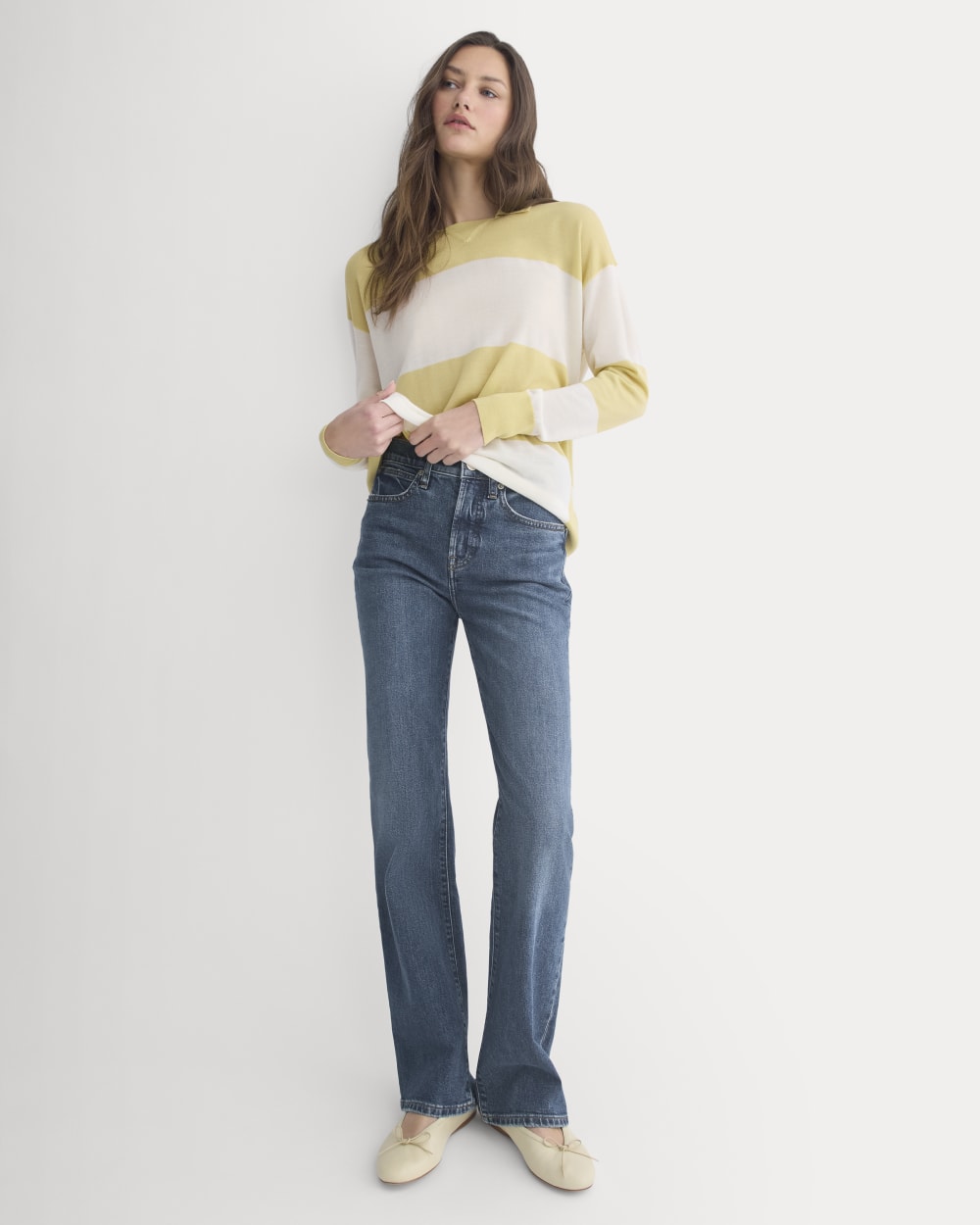 Oversized Polo in Ultrafine Merino | Double Cream / Bone Rugby Stripe - Image 3