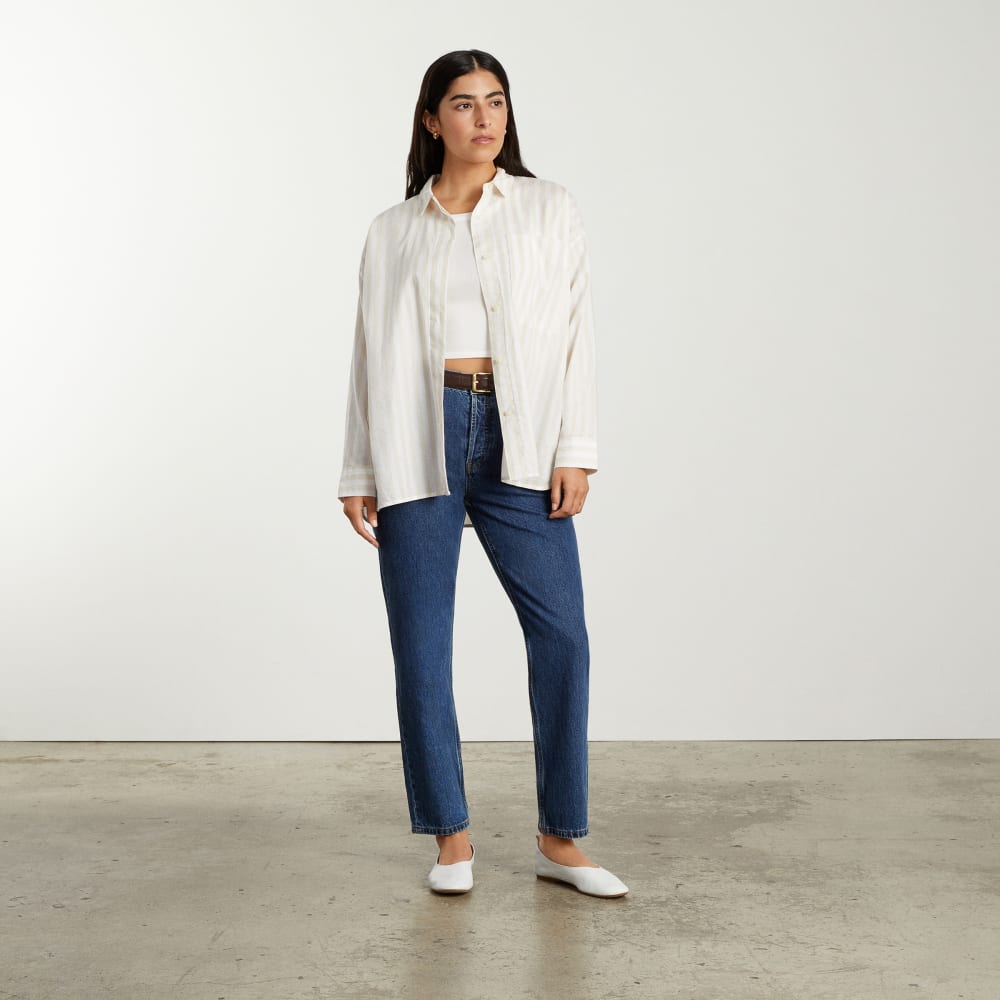 The Oversized Silky Cotton Shirt | Sand / White - Image 4