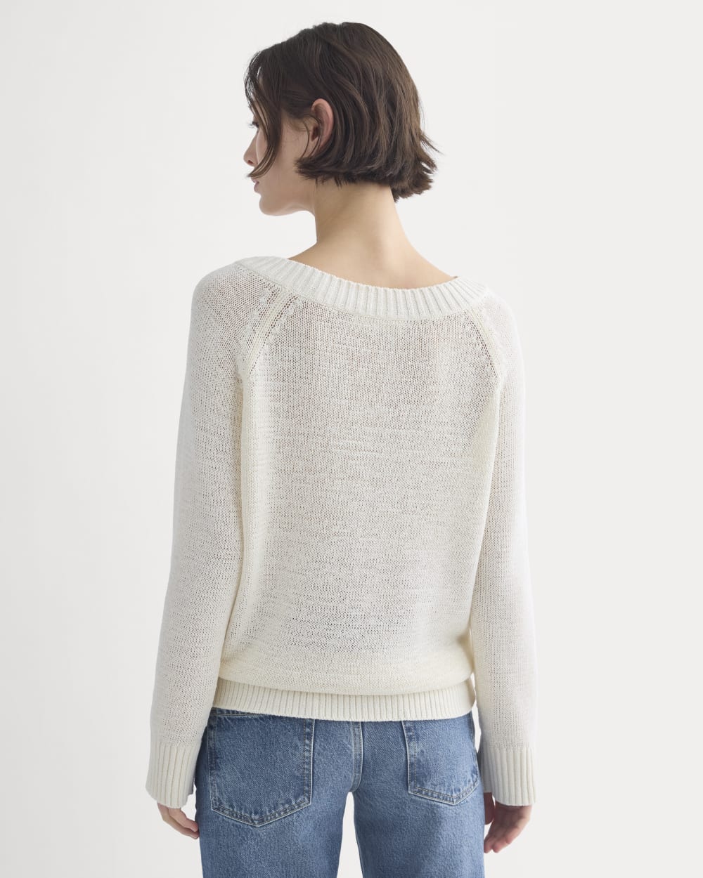 Wide-Neck Crew Sweater in Tape Yarn | Bone - Image 5