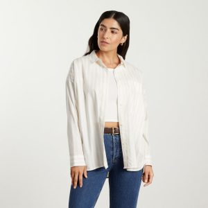 Alternative view of The Oversized Silky Cotton Shirt | Sand / White