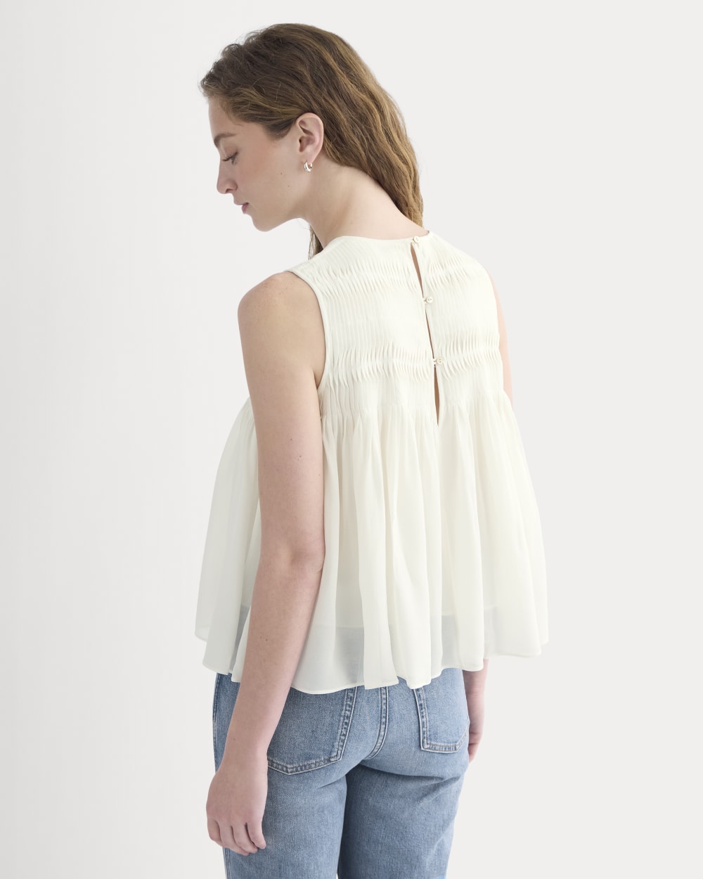 Twisted Pleat Tank in Silk Georgette | Bone - Image 5