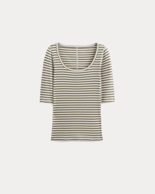 Alternative view of The Luxe Rib Scoop-Neck Tee | Bone / Deep Taupe