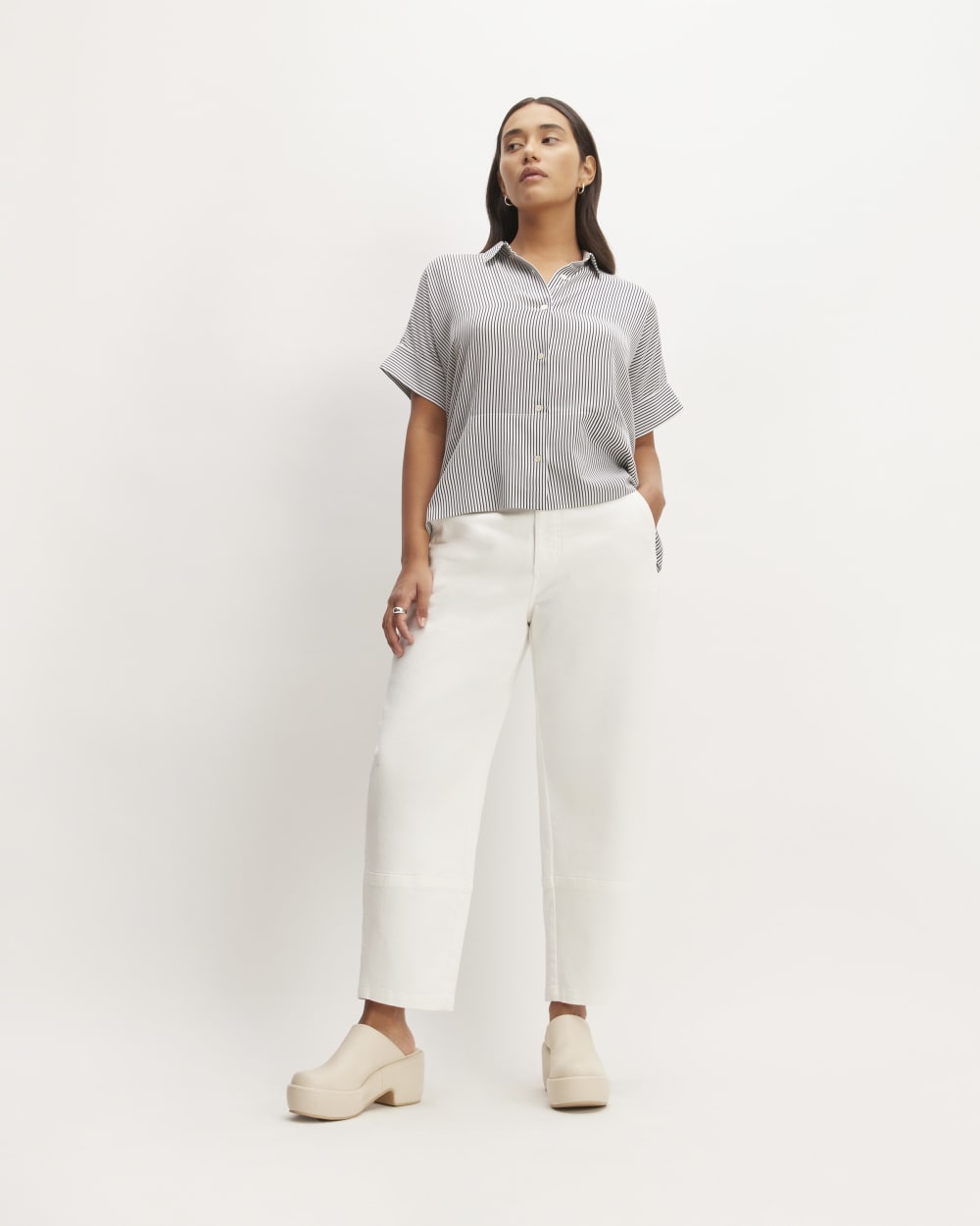 The Boxy Shirt in Washable Silk | Black / White - Image 3