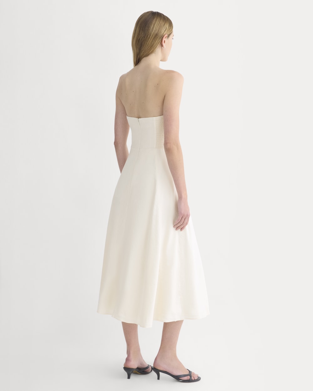 Strapless Dress in Stretch Linen | Bone - Image 4