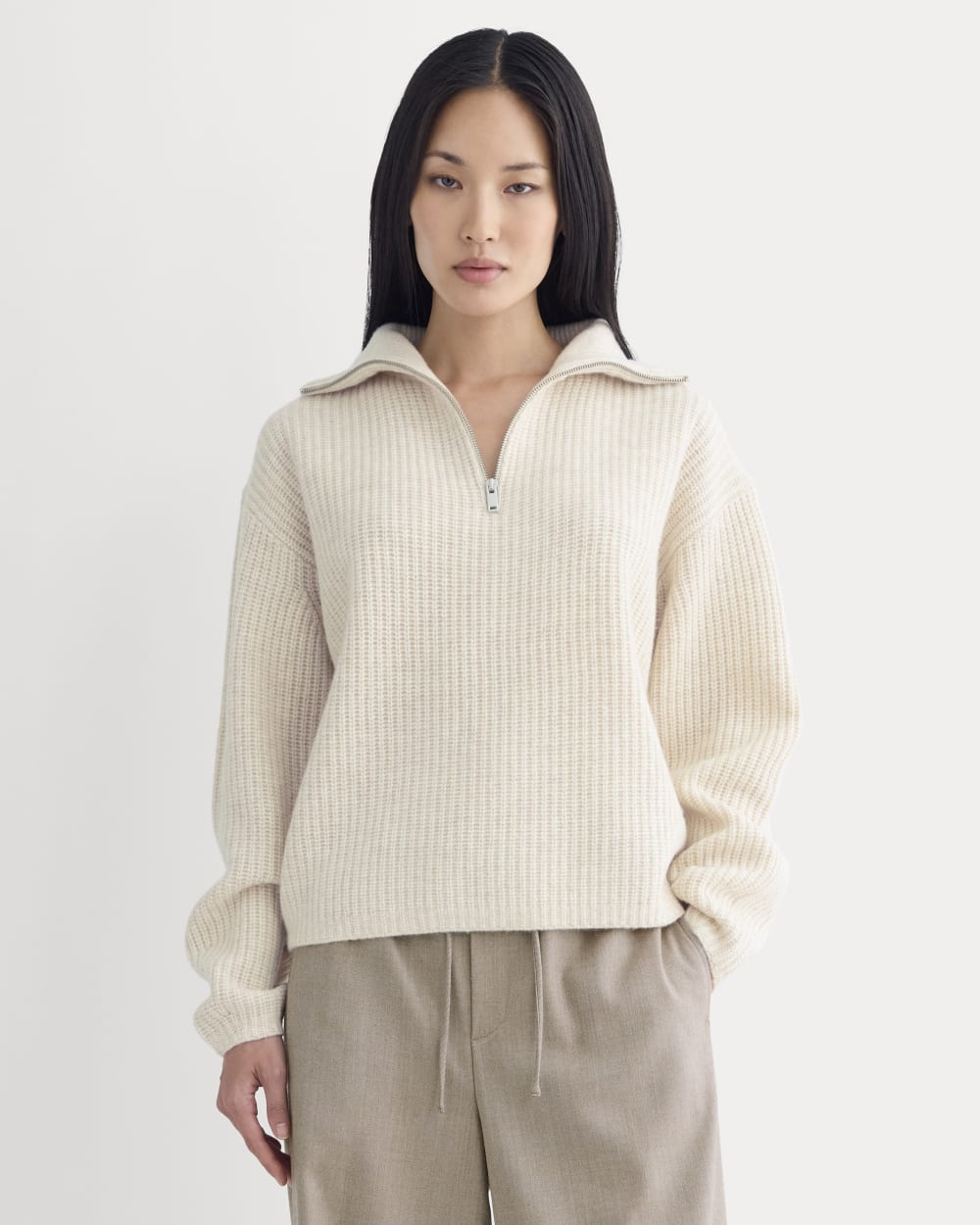 The Half-Zip Sweater in Luxe Merino | Heathered Oat - Image 4