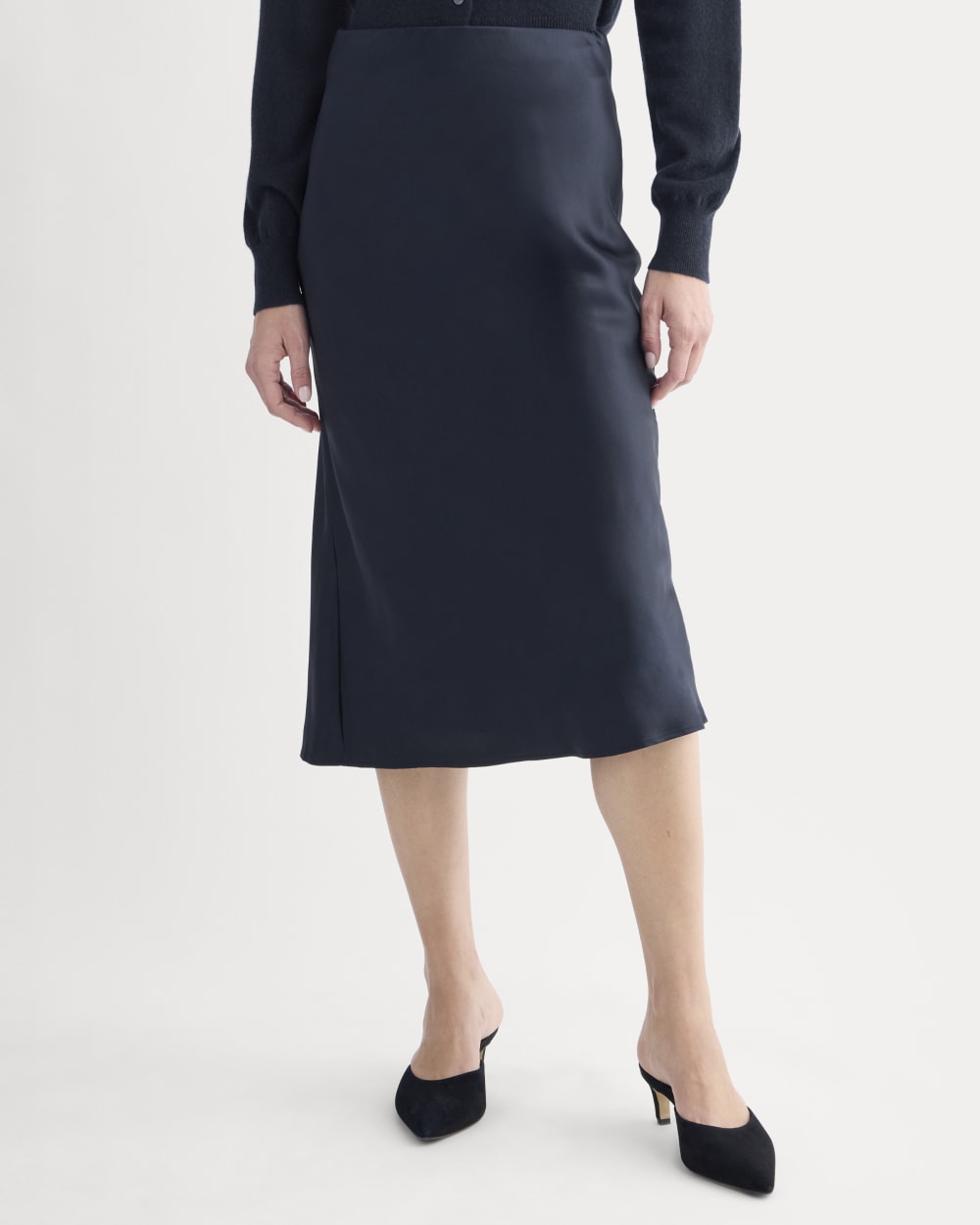 Slip Skirt in Silk Charmeuse | Navy - Image 3