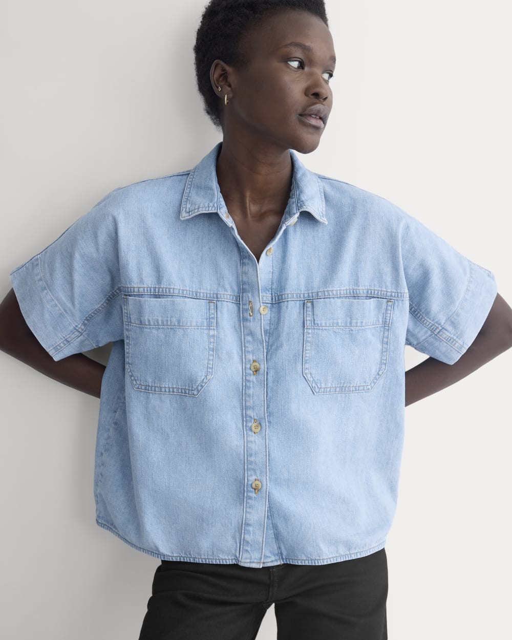 Cropped Boxy Denim Shirt | Light Indigo