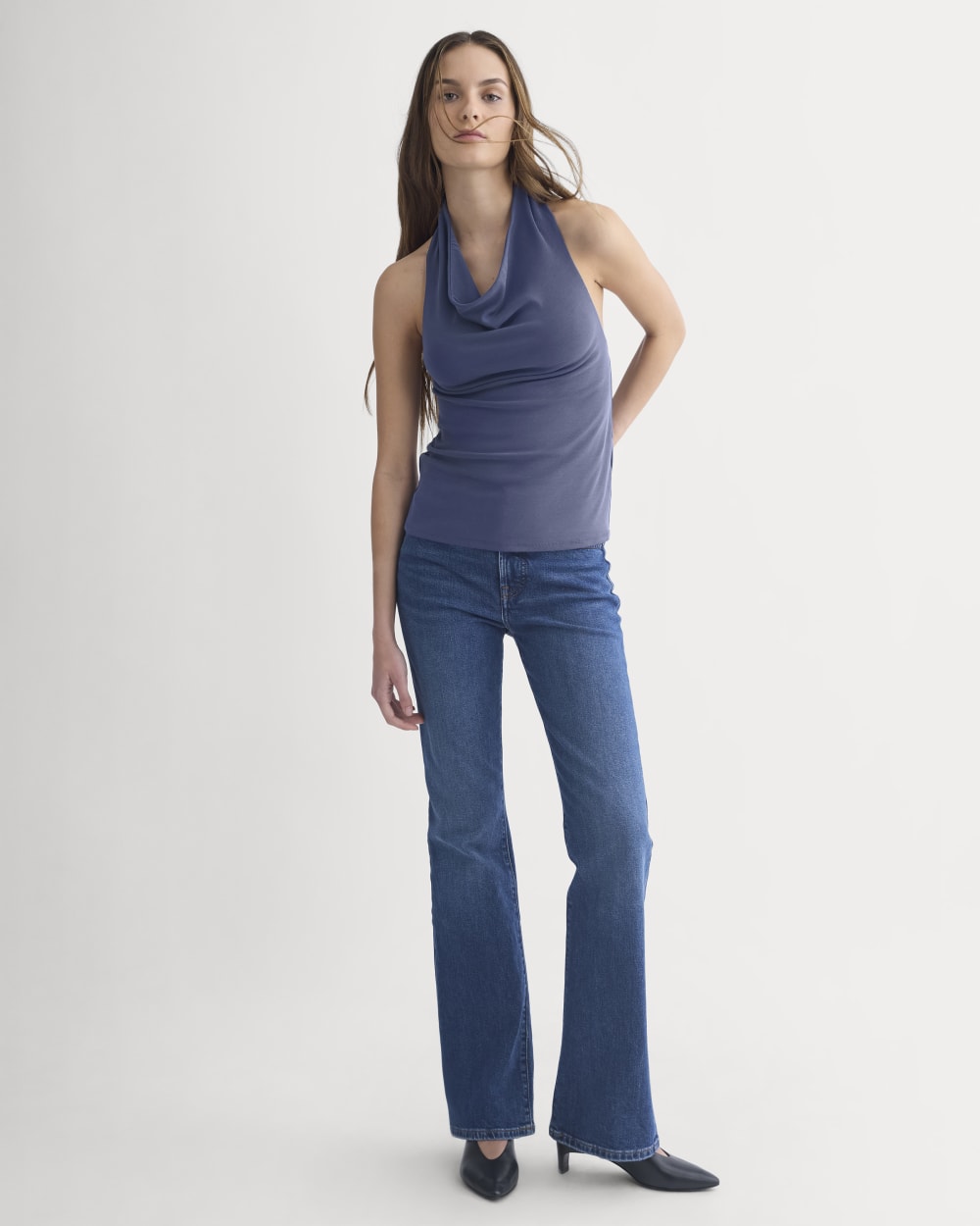Halter Cowlneck Top in Butterknit | Washed Navy - Image 4
