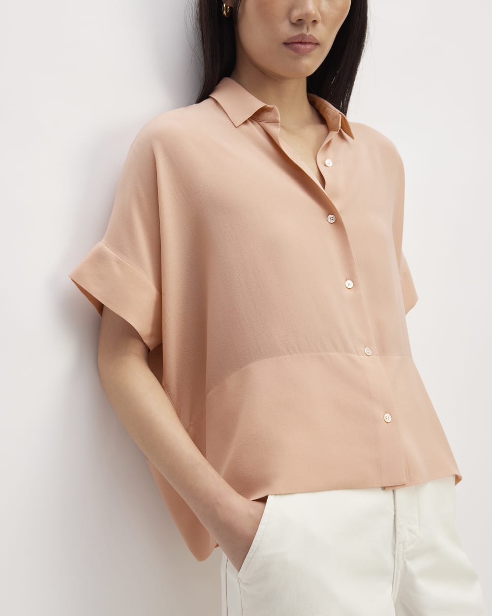 The Boxy Shirt in Washable Silk | Blush Pink - Image 5
